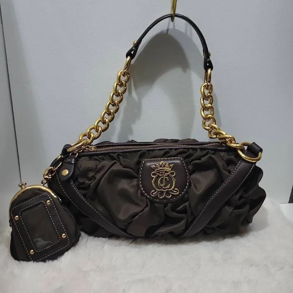 Vintage Juicy Couture Royal Crown Princess Scrunched bag. Y2K ERA Dark Chocolate